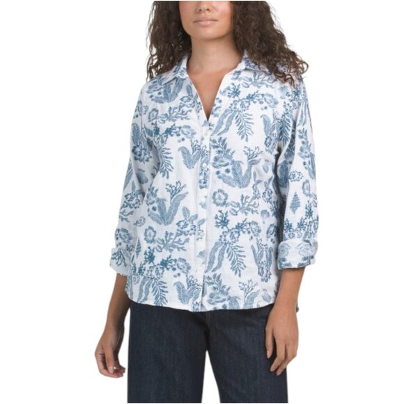 CALYPSO ST. BARTH Linen Blend Button Front Hi-lo Shirt - Picture 1 of 2